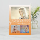 Modern Orange Ombre Graduate 3-Foto Abschluss Ankündigung (Stehend Vorderseite)