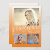 Modern Orange Ombre Graduate 3-Foto Abschluss Ankündigung (Vorne/Hinten)