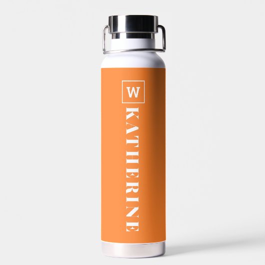 Modern Orange Personalisiert Name Monogram Simple Trinkflasche (Rückseite)