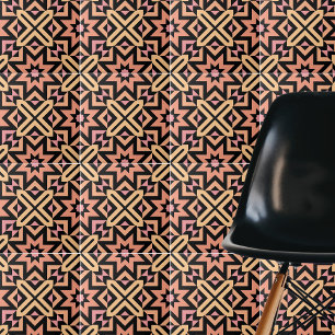 Modern Orange Pink Black Mosaic Geometric Pattern Fliese