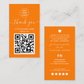 Modern Orange QR Code Order Vielen Dank Visitenkarte (Vorne/Hinten)