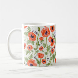 Modern Orange Red Watercolor Poppy Blume Kaffeetasse