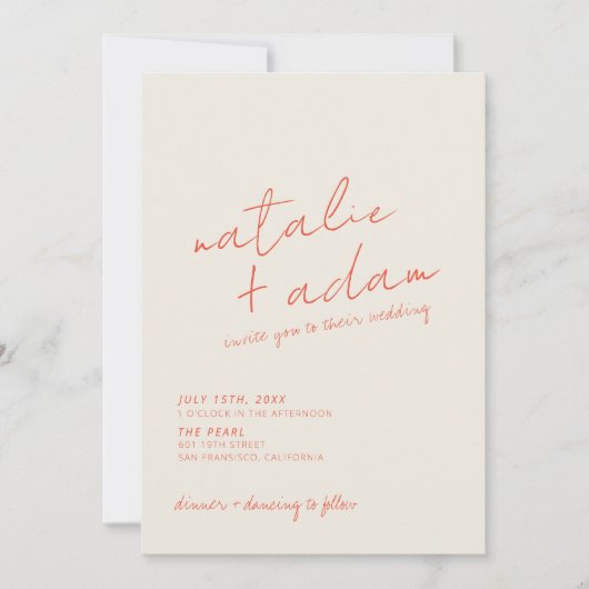 Modern Orange Retro Fun Whimsical QR Code Wedding Einladung (Vorderseite)