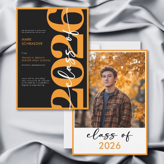 Modern Orange Typography Graduation Announcement Einladung