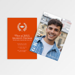 Modern Orange Vertical Name Graduation Photo Card Einladung