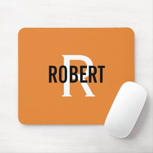 Modern orange-weiße Monogramm-Männer nennen Mauspa Mousepad (Mit Mouse)