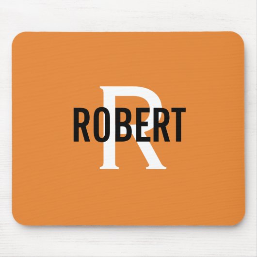 Modern orange-weiße Monogramm-Männer nennen Mauspa Mousepad (Vorne)