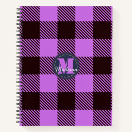 Modern Orchid Black Tartan Jeans Monogram Name Notizblock