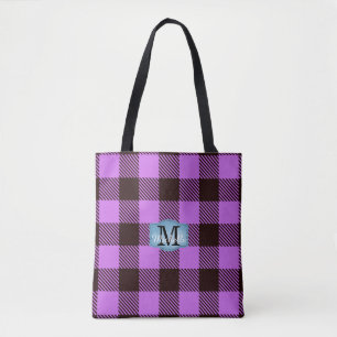 Modern Orchid Black Tartan Jeans Monogram Name Tasche