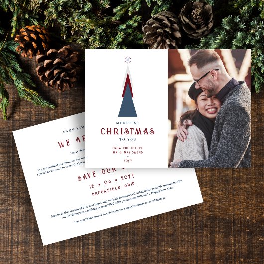 Modern Original Christmas Tree Photo Couple Save The Date