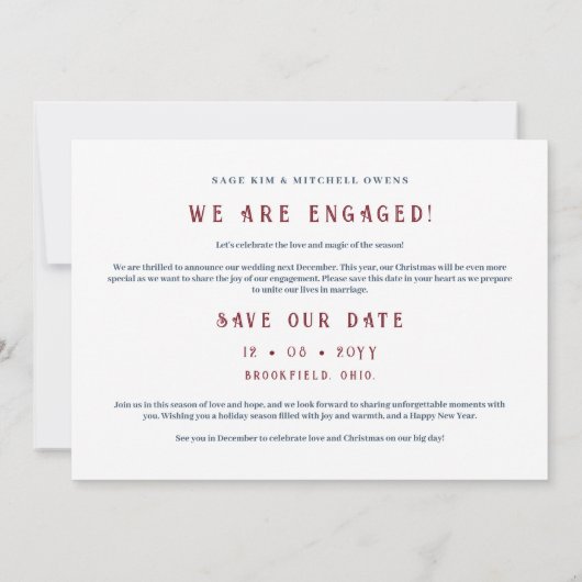 Modern Original Christmas Tree Photo Couple Save The Date (Rückseite)