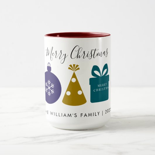 Modern Ornament Snowflake Pine Tree  Christmas Tasse (Zentrum)