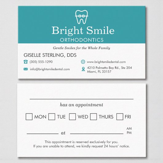 Modern Orthodontist Aqua Blue Appointment Reminder Terminkarte