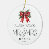 Modern Our First Christmas als Mr. and Mrs. Foto Keramik Ornament (Links)