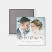Modern Our first Christmas as Mr. Mrs. Foto Script Magnet (Vorderseite/Rückseite)