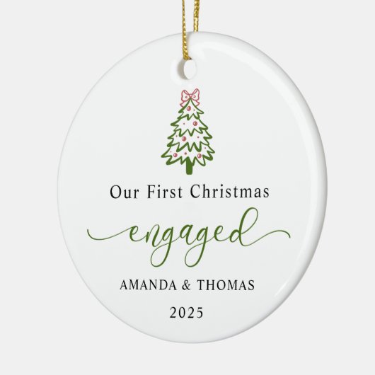 Modern Our First Christmas Engaged Photo Keramik Ornament (Links)