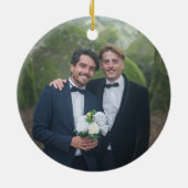 Modern Our First Christmas Gay Pole Foto Keramik Ornament (Hinten)