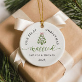 Modern Our First Christmas Married Photo Keramik Ornament