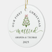 Modern Our First Christmas Married Photo Keramik Ornament (Links)