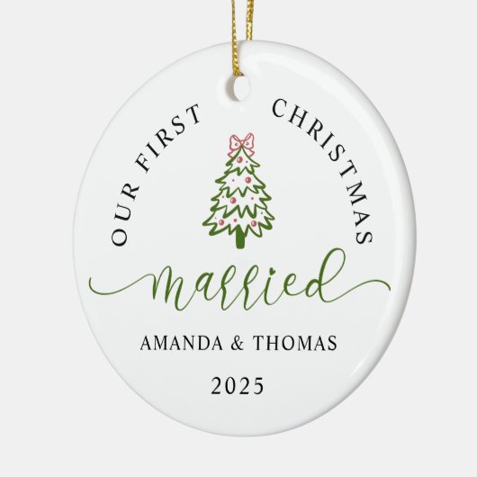 Modern Our First Christmas Married Photo Keramik Ornament (Links)