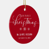 Modern Our First Christmas Mr. and Mrs. Foto Keramik Ornament (Rechts)