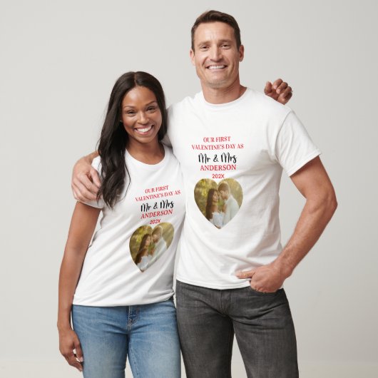 Modern Our First Valentines Day as Mr & Mrs Photo T-Shirt (Unisex)