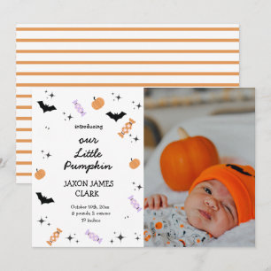 Modern Our Little Pumpkin Halloween Birth Ankündigung