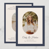 Modern Oval Blue High School Photo Graduate Ankündigung (Vorne/Hinten)