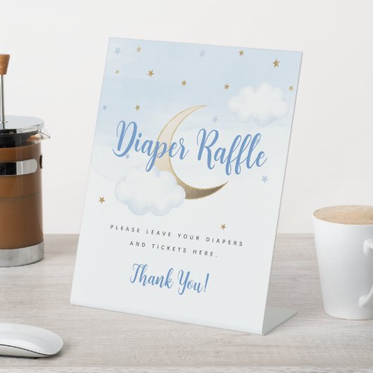 Modern Over the Moon Diaper Raffle Pedestal Sign Sockelschild (In SItu)