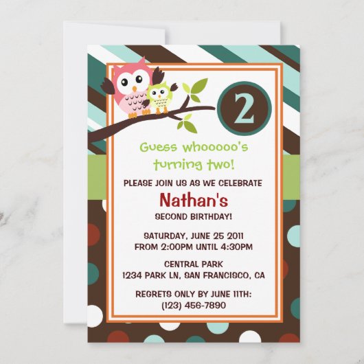 Modern Owls Birthday Invite Einladung (Vorderseite)