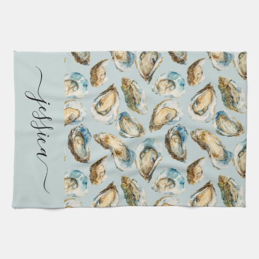 Modern oysters pattern script name geschirrtuch (Horizontal)