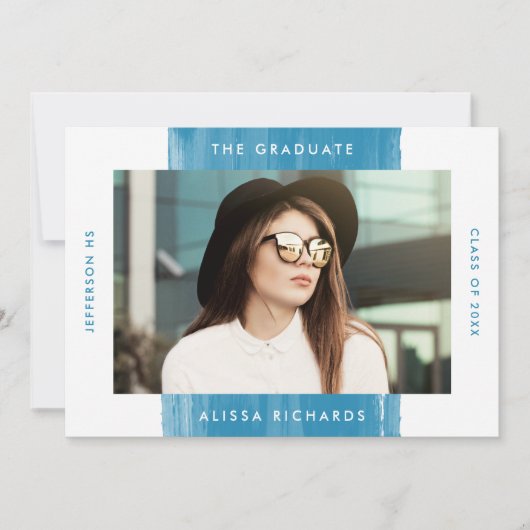 Modern Painted Blue 2 Foto Graduation Party Einladung (Vorderseite)