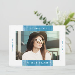 Modern Painted Blue 2 Foto Graduation Party Einladung