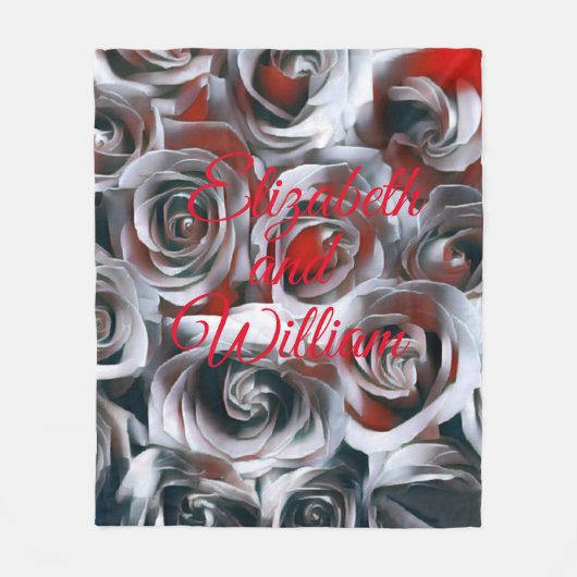 Modern Painting Black White Silver and Red Roses Fleecedecke (Vorderseite)