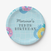 Modern Palm Leaves & Pineapple Pool Party Birthday Pappteller (Vorderseite)