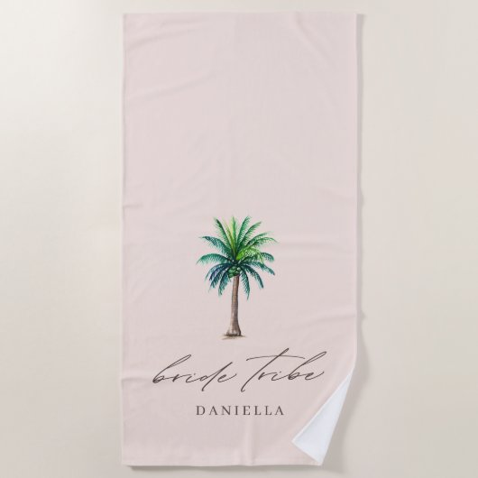 Modern Palm Tree Bride Tribe Bachelorette Beach bi Strandtuch (Vorderseite)