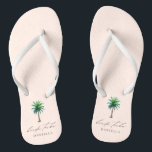 Modern Palm Tree Bride Tribe Blush Bachelorette Badesandalen<br><div class="desc">Personalisierte Bachelorette-Flip-Flops mit "Brautstamm" im modernen Script-Schriftart und einer tropischen Aquarellpalme auf einem blüten Hintergrund. Personalisieren Sie mit dem Namen - kaufen Sie eine für jede Frau.</div>