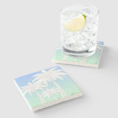 Modern Palm Tree Coastal Blue Green Sky Ombre Steinuntersetzer (Seitenansicht)