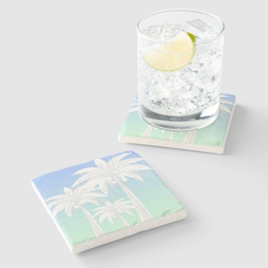 Modern Palm Tree Coastal Blue Green Sky Ombre Steinuntersetzer (Seitenansicht)