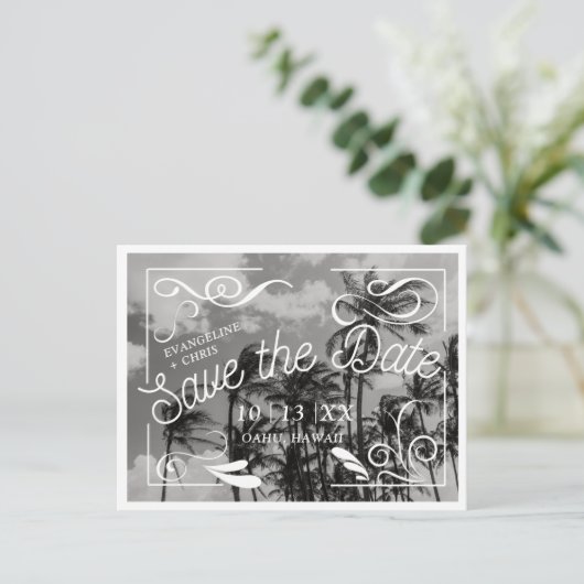 Modern Palm Tree Save the Date Postcard Postkarte (Stehend Vorderseite)