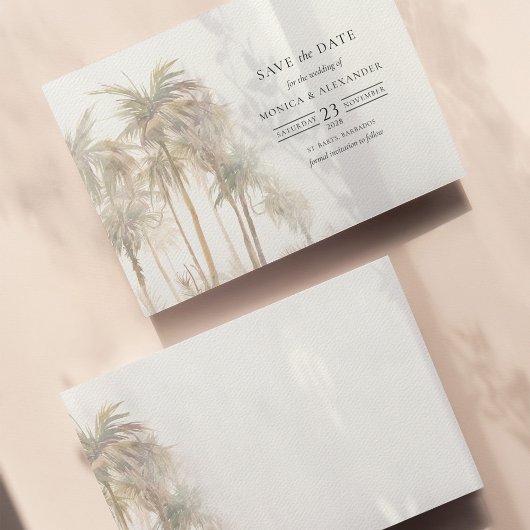 Modern Palmbaume Typografie Save the Date