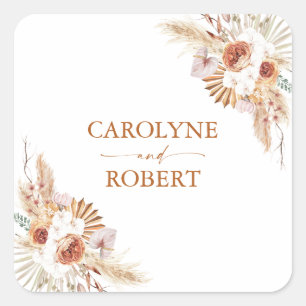 Modern Pampas Grass Boheo Terracotta Wedding Quadratischer Aufkleber