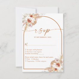 Modern Pampas Grass Boho Terracotta Wedding RSVP Karte