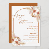 Modern Pampas Grass Boho Terracotta Wedding Save The Date (Vorne/Hinten)