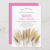 Modern Pampas Grass First Fiesta Rosa Geburtstag Einladung (Vorne/Hinten)