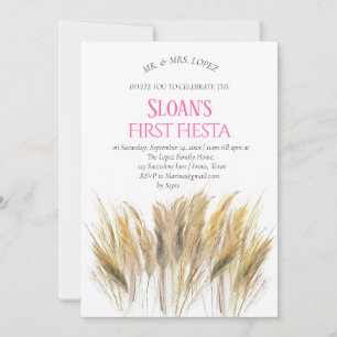 Modern Pampas Grass First Fiesta Rosa Geburtstag Einladung