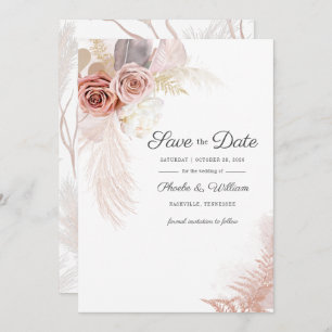 Modern Pampas Grass Floral Script Terracotta auf d Save The Date