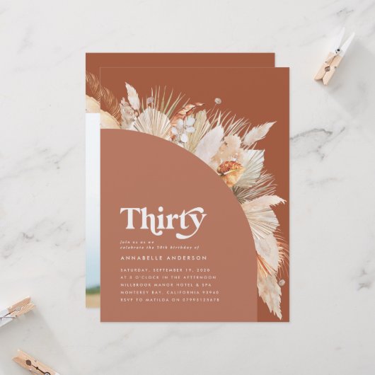 Modern pampas grass terracotta 30 birthday foto (Vorderseite/Rückseite Beispiel)