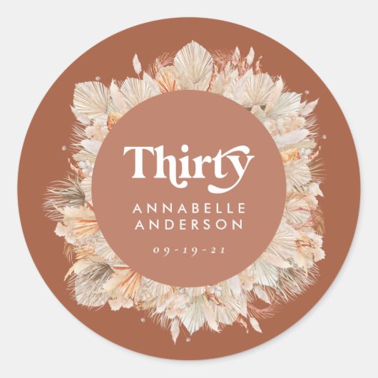 Modern pampas grass terracotta 30. Geburtstag Runder Aufkleber (Vorderseite)