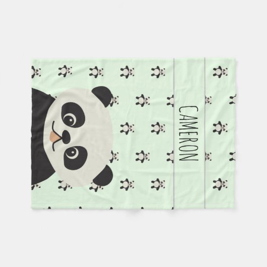 Modern Panda Bear Muster Babyname grün Fleecedecke (Vorderseite (Horizontal))